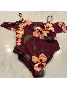 Evri Floral One Piece Swimsuit Removable Straps Size 2X